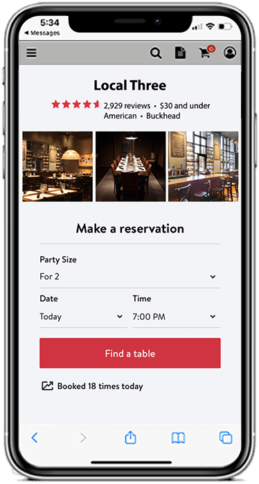 Image of phone with website for takeout menu on it