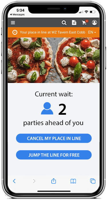 Image of phone with website to join our wait line